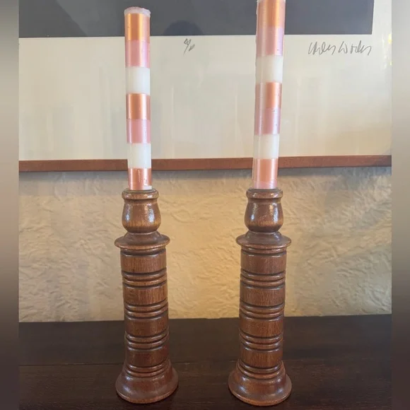 Vintage Homeco Wooden Turned Candle Holders — Mid-Century Set - Picture 1 of 2